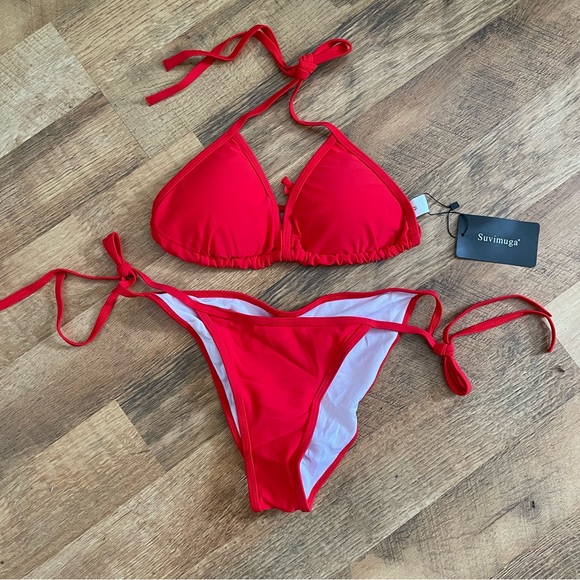 Red String two piece Triangle Bikini - Picture 4 of 7